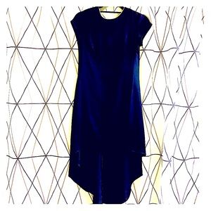 NWT Nha Khanh cap sleeve navy silk hi- lo dress